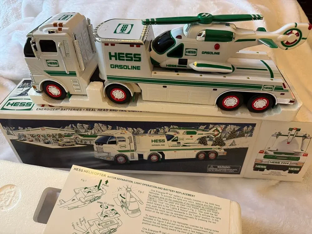 2006 Hess Toy Truck & Helicopter Gasoline Transport w/ Box Instructions